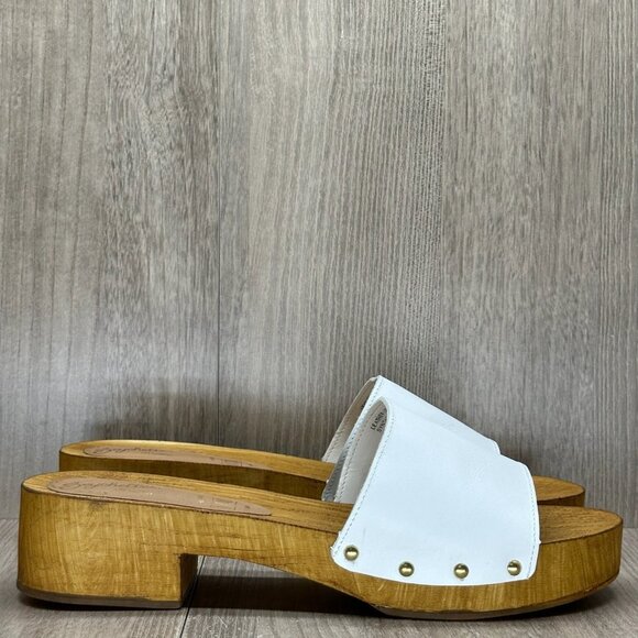 Seychelles Good Spirits Sandal Women 10 Slip On Wood Platform Clog Leather White - Picture 1 of 13
